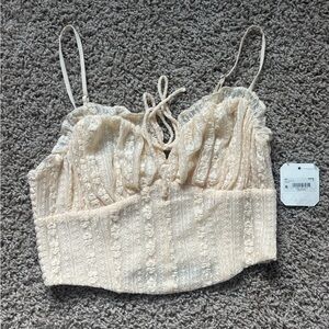 Altar'd State Cream Lace-Trim Crochet Bralette Tank